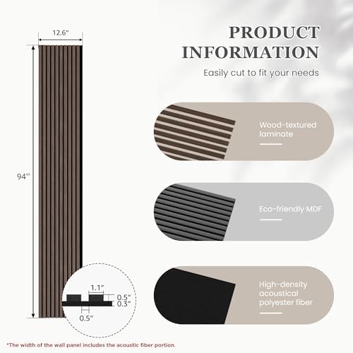 4 Pack Wood Salt Acoustic Wall Panels 94" x 12.6" x 0.8", Natural Walnut - Image 3