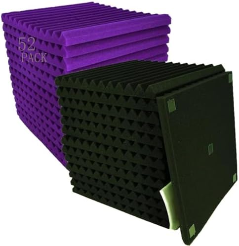 52 Pack Purple Black 1" x 12" x 12" Acoustic Wedge Studio Foam Sound Absorption by XIN%26LOG