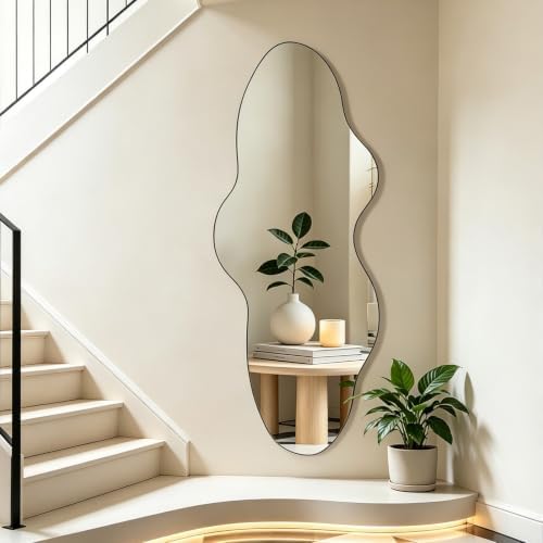 Full Length Wall Mirror, Wavy Irregular Shape, 63x24 Inch, - Image 7