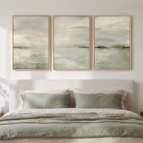 Framed Sage Green Abstract Landscape Wall Art by Cuspin