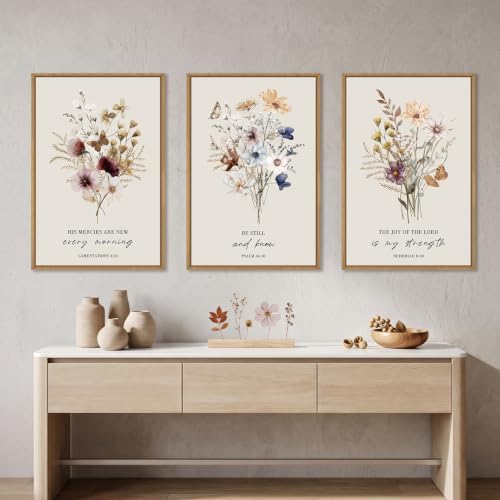 Large Boho Christian Floral Scripture Wall Art Set -16"x24"x3 - Image 3