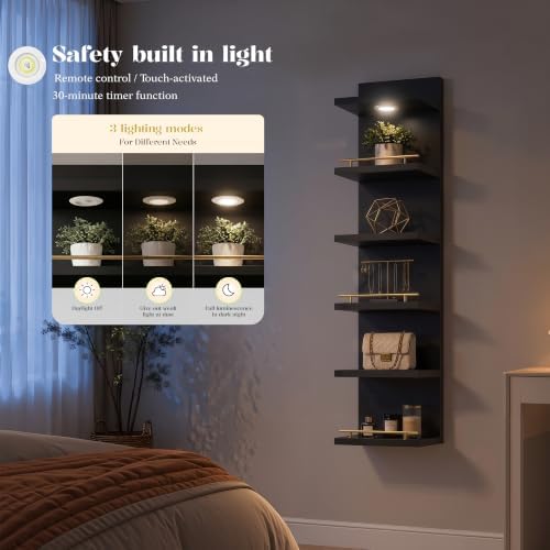 REIBII 6 Tier Wall Shelf Unit, LED Light - Image 5