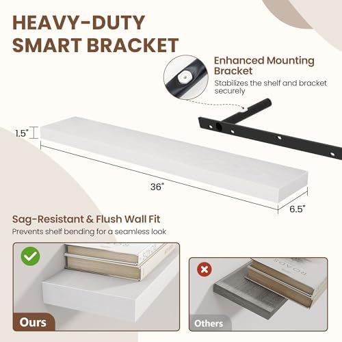Acovy 36 Inch Floating Shelves for Wall 2 Pack, Wall Mounted Floating Shelf - Image 2