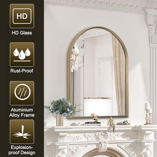 Bathroom Arched Wall Mirror Brushed Metal Vanity Wall Mounted Mirror - Image 6