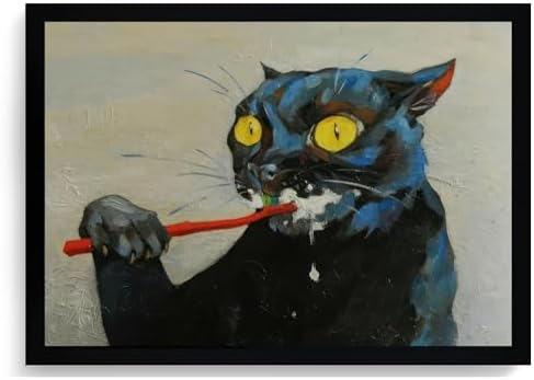 ICHZUMW Framed Funny Black Cat Bathroom Decor Canvas Wall Art, 16x24 Inches by Unknown