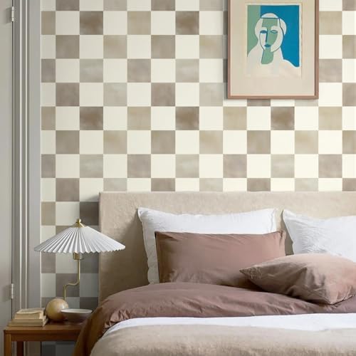 Ismoon Checkered Wallpaper Peel and Stick Neutral Mosaic Checkered Contact - Image 3
