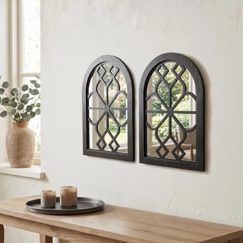 Set of 2 Arched Window Wall Mirror, Rustic Farmhouse Accent Mirror by Azonsdop