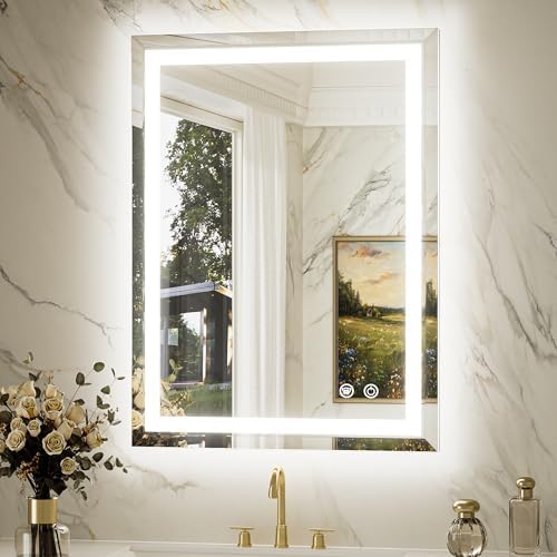 Keonjinn Beveled Lighted Bathroom Mirror 22 x 30 Inch, Frontlit & Backlit by Keonjinn