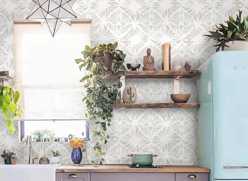 Geometric Peel and Stick Wallpaper Boho 78.7 "x16.1 White and Gray Wallpaper - Image 4