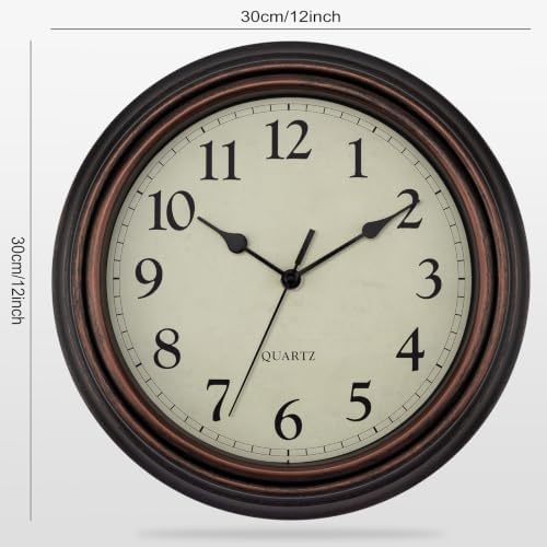 Retro Wall Clock, Battery Operated Silent Clock 12" Bronze - Image 2