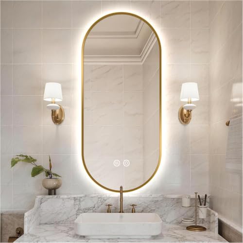 20" W x 32" H Gold Oval LED Bathroom Mirror by SIEANE