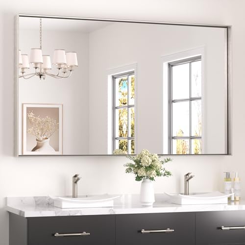 Keonjinn 60x36 Inch Nickel Bathroom Mirror by Keonjinn