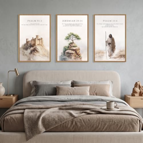 Bible Verse Psalm Shepherd Scene Framed Canvas Wall Art Set-16"x24"x3 - Image 4