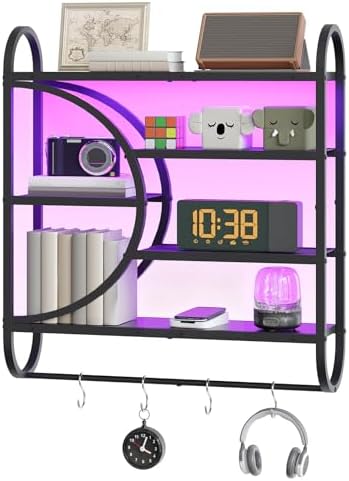 HOOBRO Gaming Floating Shelves for Wall, 28.9" LED Wall Shelf, Display Rack by HOOBRO