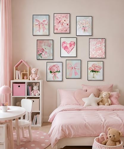 Pink Bow Wall Art Set of 9, Floral Preppy Prints 8x10 Inch Unframed - Image 5