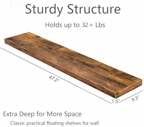 Vervida® Rustic Brown Floating Wall Shelves 47.2in Set of 3 Storage Hidden - Image 3