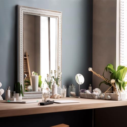35x23 Inch Wood Rectangle Wall Mirror, Rustic Farmhouse Decorative Mirrors - Image 3