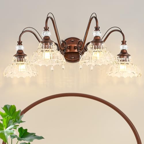 Vintage Bathroom Vanity Light, 4-Light Antique Red Bronze Finish Wall Sconce by Unknown
