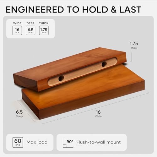 Homeforia 16 Inch Floating Shelves, High-End Solid Pine Wood - Image 2