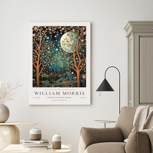 Hianan Wrapped Canvas William Morris Moon Star Wall Art Set of 3, 16x24 in - Image 4