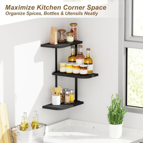 Love-KANKEI Large Corner Shelf 3-Tier, Solid Wood&Bracket - Image 4