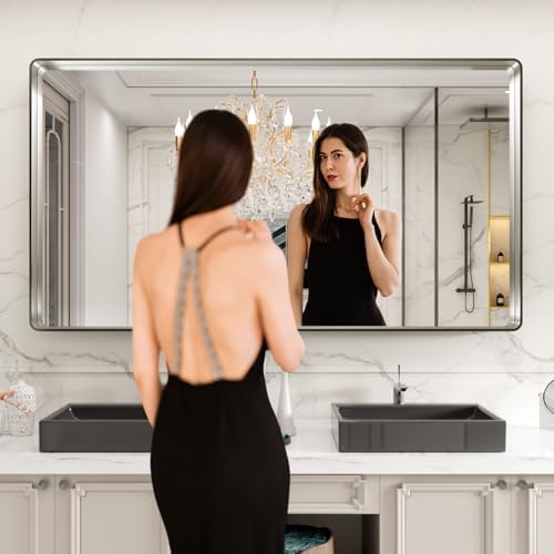 LOAAO 84X32 Inch Brushed Nickel Bathroom Mirror - Image 2