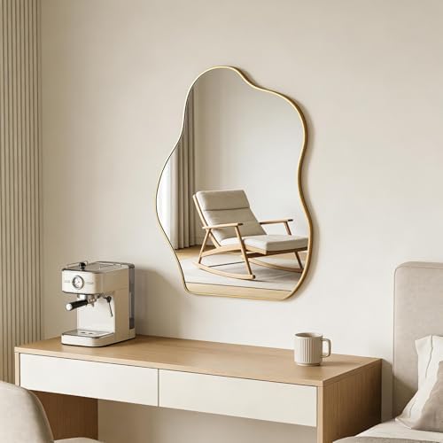 Irregular Asymmetrical Wall Mirror, 28x20 Inch Gold Bathroom Mirror - Image 3