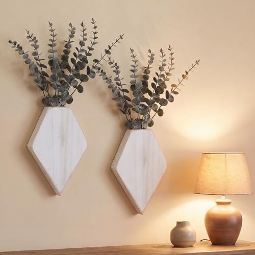 Chunful 2 Pcs Wooden Wall Planter Decor, Retro White, 7.1 x 4.7 x 1.2 Inches by Chunful