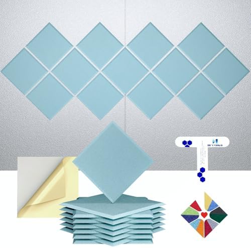 12 Pack Self-Adhesive Acoustic Panels, 2nd Generation Sound Absorbing Panel by DEXMOKO