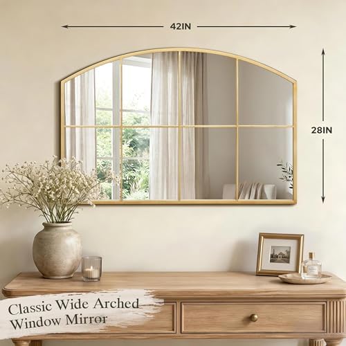 Besdomus Gold Wide Arched Mirror: 42"x28" Gilded Ornate Window Mirror - Image 2