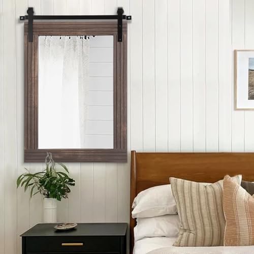 AAZZKANG Rustic Large Wood Mirror Barn Door Wall Mirror 30"x22"with Frame - Image 5