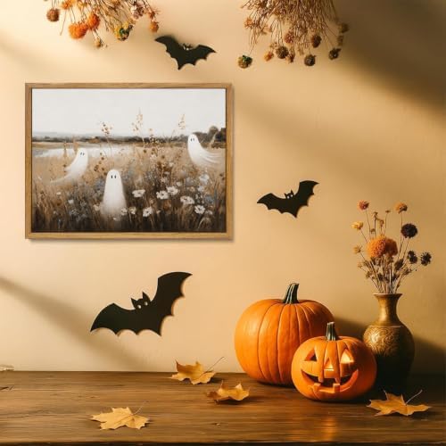 Framed Vintage Halloween Wall Art, Cute Ghost Meadow Painting 8x10Inch - Image 5