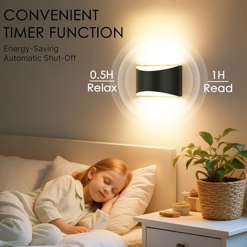 Battery Operated Wall Sconces Set of 2 Rechargeable Wireless Black - Image 4