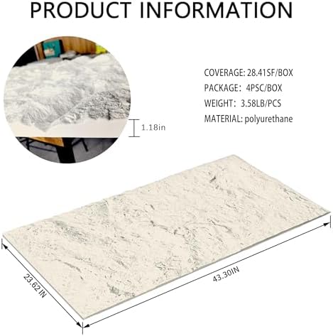 4-Pack 3D Faux Stone Wall Panels Rock Wall Panel Marble White - Image 3