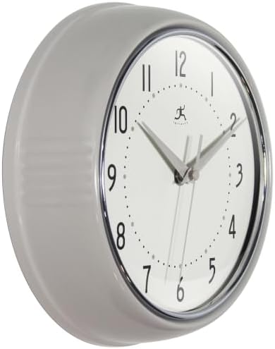 Infinity Instruments Retro Round Metal Wall Clock, Stone Grey - Image 4