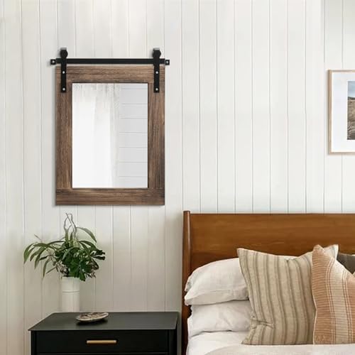 AAZZKANG Wall Mirror Rustic Barn Door Mirrors Rectangle Wood Framed Large - Image 5