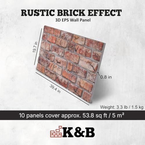 K&B Panels 3D Wall Panels, Rustic Brick Effect Styrofoam Wall Panelling Kit - Image 3