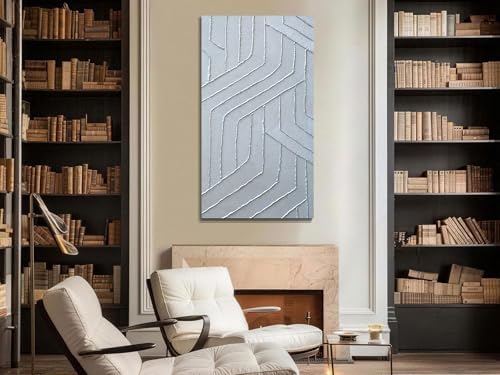 Arjun Hand Painted Wall Art Silver Glossy Grey Canvas Framed Large 40"x20" - Image 6