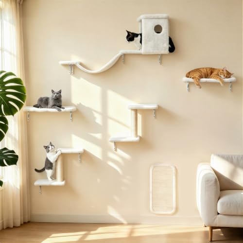 Meecal 6‑in‑1 Cat Wall Shelves, Wall Mounted Cat Furniture Set, Cat Shelves by Meecal