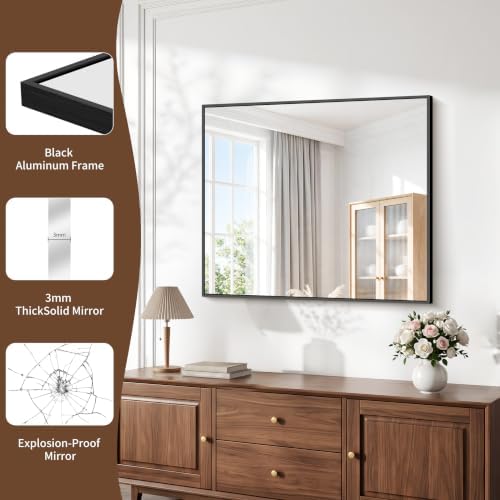 DESBING Black Bathroom Mirror for Wall, 30x36 Inch Rectangle Mirrors - Image 5