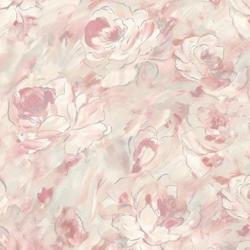 Hopepak Peel and Stick Wallpaper Floral Wallpaper Hand-Painted Pink Peony by Hopepak