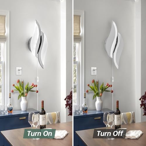CANEOE Plug in Wall Sconces Set of Two 6000K Chrome Modern LED Wall Light - Image 4