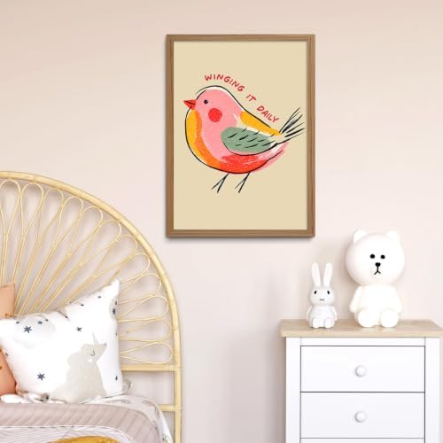 Framed Funny Bird Wall Art Winging It Canvas Picture Boho Wall Decor - Image 3