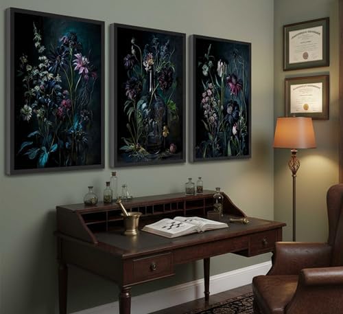 hijyord 3 Pcs Dark Academia Floral Canvas Wall Art 16x24in Unframed - Image 3