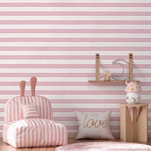 Pink and White Peel and Stick Wallpaper 15.7"x236" Modern Stripe Wallpaper - Image 4