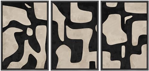 MUDECOR Framed Canvas Print Wall Art Set Abstract Monochrome Shapes Nature by MUDECOR