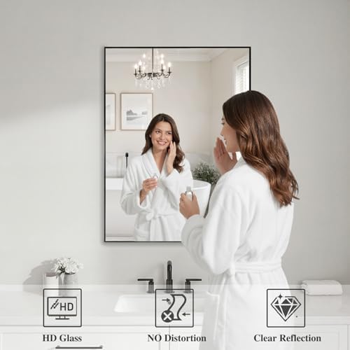 Koonmi Black Rectangle Wall Mirror, 20x30 Inch Bathroom Mirror, Aluminum Frame - Image 3