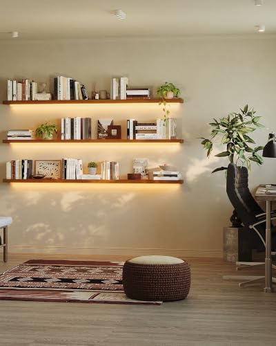 ROGMARS 72 Inches Long Walnut Floating Shelves by 100RealSolidWood