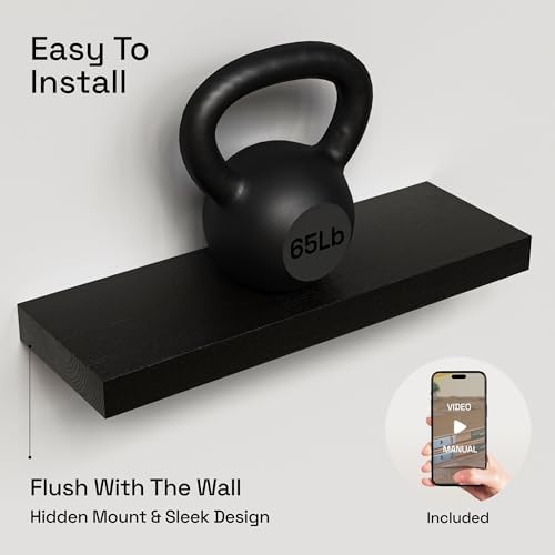 Solid Wood Floating Shelves for Wall 20 Inch Black, Wooden Bathroom Shelf - Image 5