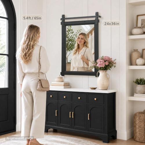 Besdomus Farmhouse Bathroom Vanity Mirror: 24"x36" Black Rustic Barn Door - Image 4
